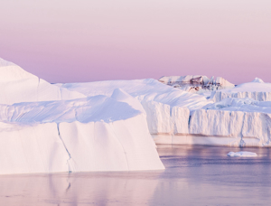 Arctic ice with pink sunset